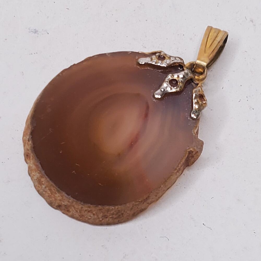 Vintage Pendant Brown Agate Polished 1 Inch